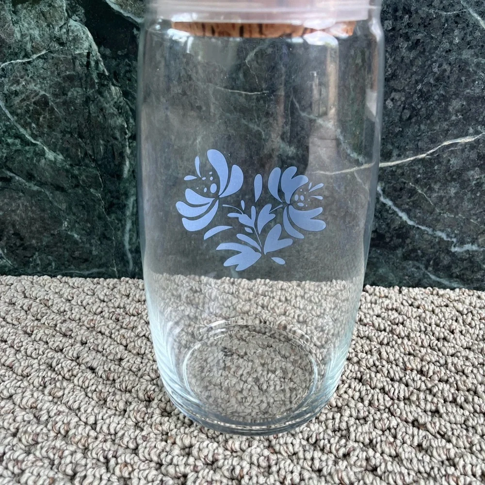Blue Floral Glass Jar with Cork Lid